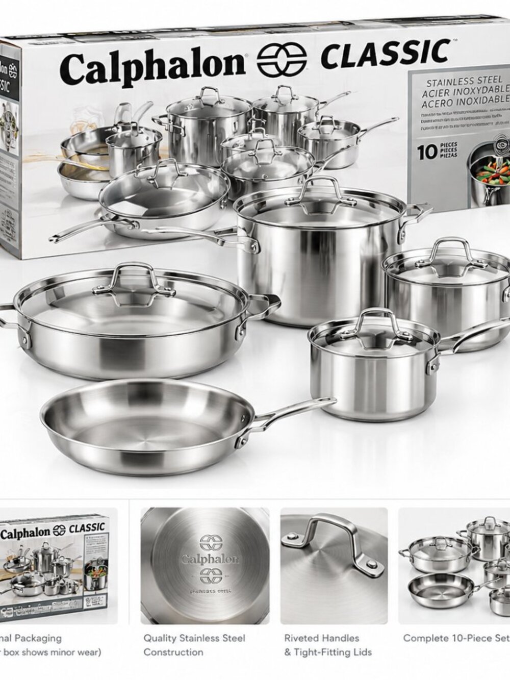 Calphalon Classic 10-Piece Stainless Steel Cookware Set New in Box